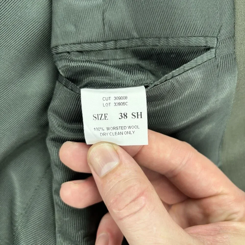 Andrew Fezza Men’s Blazer 38S Olive Green 100% Worsted Wool 3 Button Sport Coat